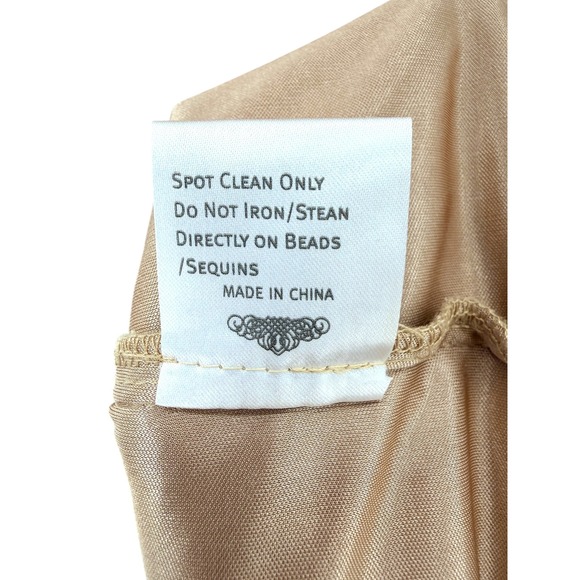 Sue Wong Nocturne Tan Soutache Sequin Floral V-Neck Cocktail Dress Size 12 - Picture 6 of 10